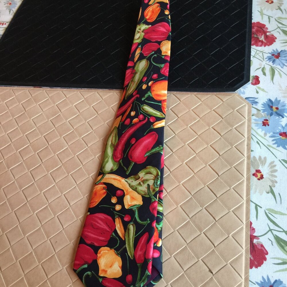 Lands' End Chili Peppers Tie 100% Silk